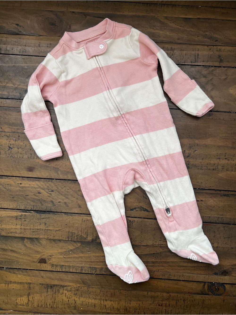 Burt’s Bee Pink & White Striped Zip Front Baby One-Piece